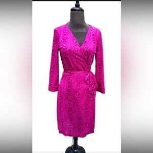 Diane Von Furstenberg pink wood grain wrap dress pink size 6